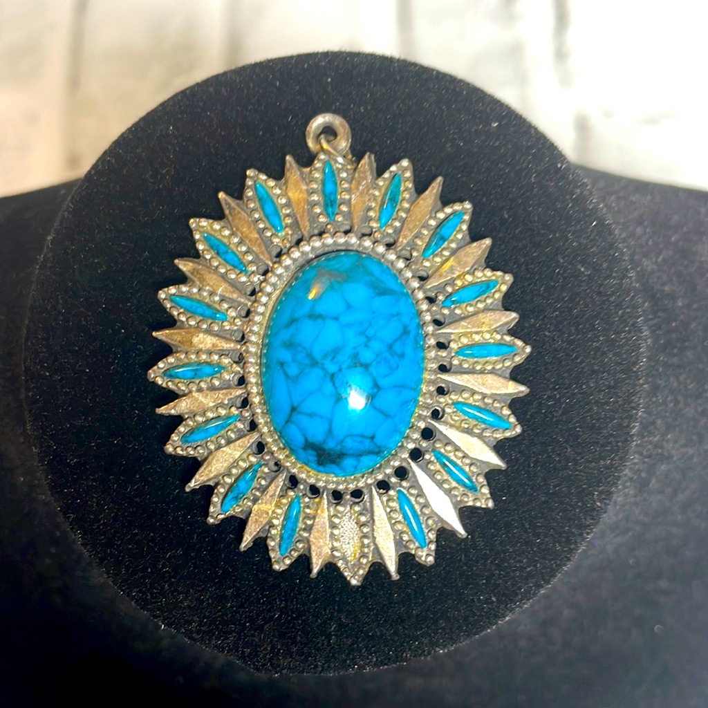 Vintage Rafaelian Blue And Silver Pendant For Necklace
